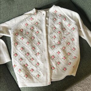 Floral Embroidered White Cardigan Sweater